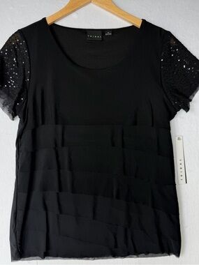 Tribal Black Short Sleeve Sequin Layered Top